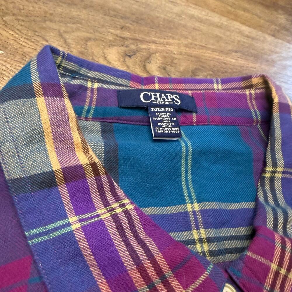 CHAPS DENIM Plaid Flannel Button Up Shirt Top Purple Blue Size 3XL New! NWT - Picture 6 of 7